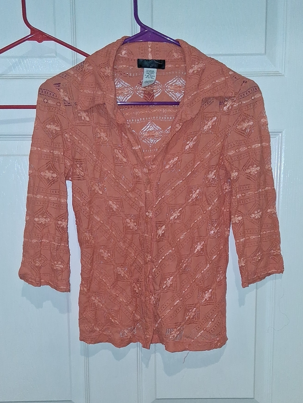 Sage Coral Lace Button-Down Top